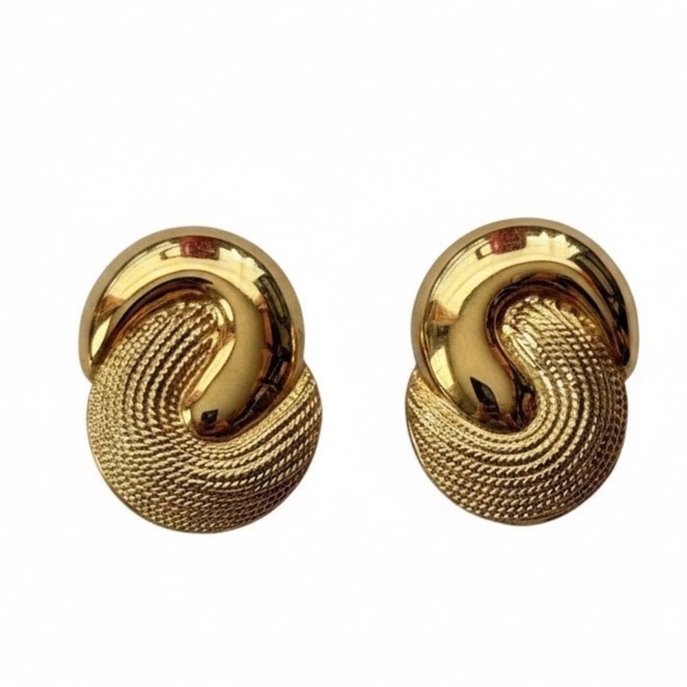 Vintage Napier Gold Tone Textured Swirl Button Stud Earrings Post Quiet Luxury